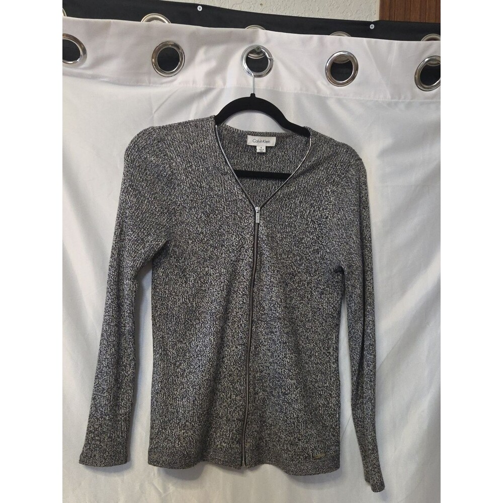 Calvin Klein Black & White Marled Zip Cardigan Small Size